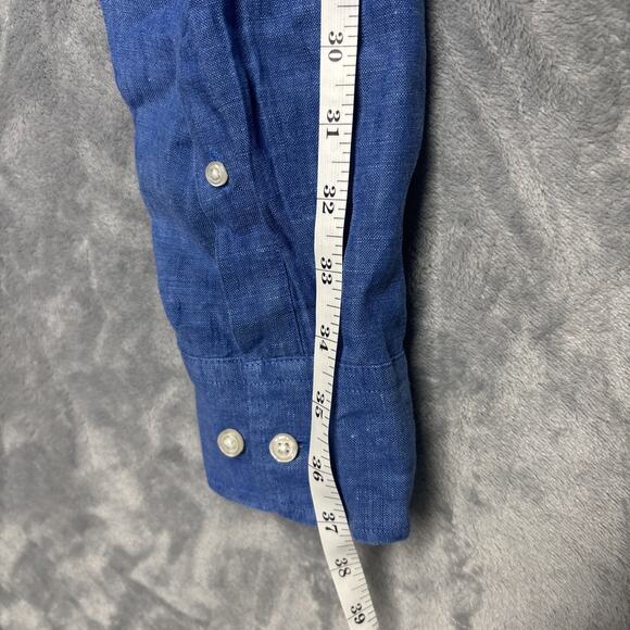 Charles Tyrwhitt Shirt Men XL Linen Slim Fit Button Up L/S Dress Shirt Blue - Picture 7 of 7